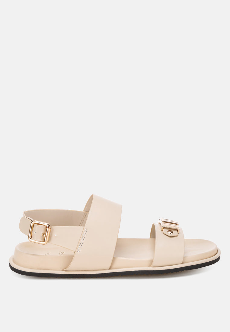 Lolac Metallic Bar Embellished Flat Sandals