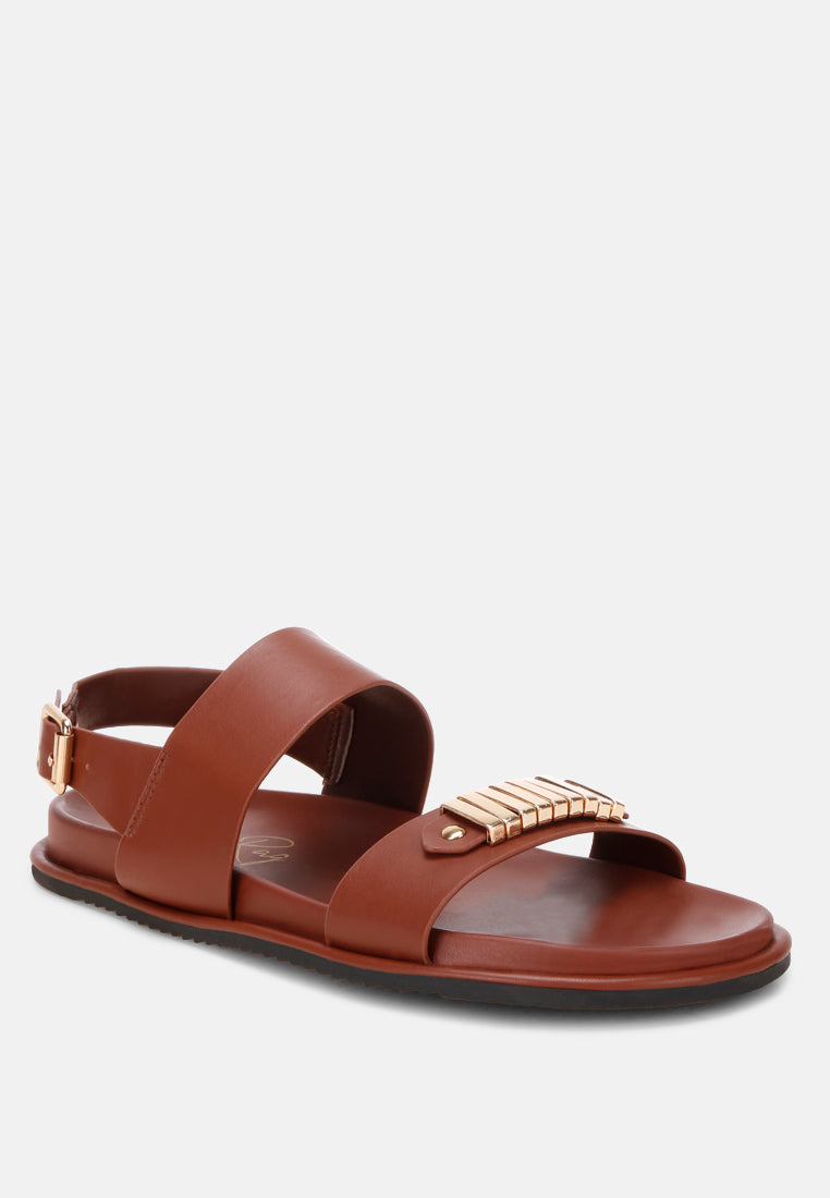 Lolac Metallic Bar Embellished Flat Sandals