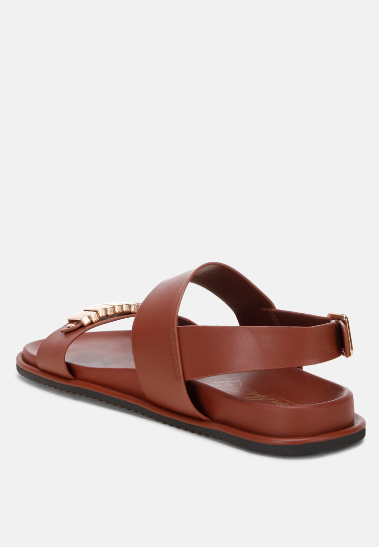Lolac Metallic Bar Embellished Flat Sandals