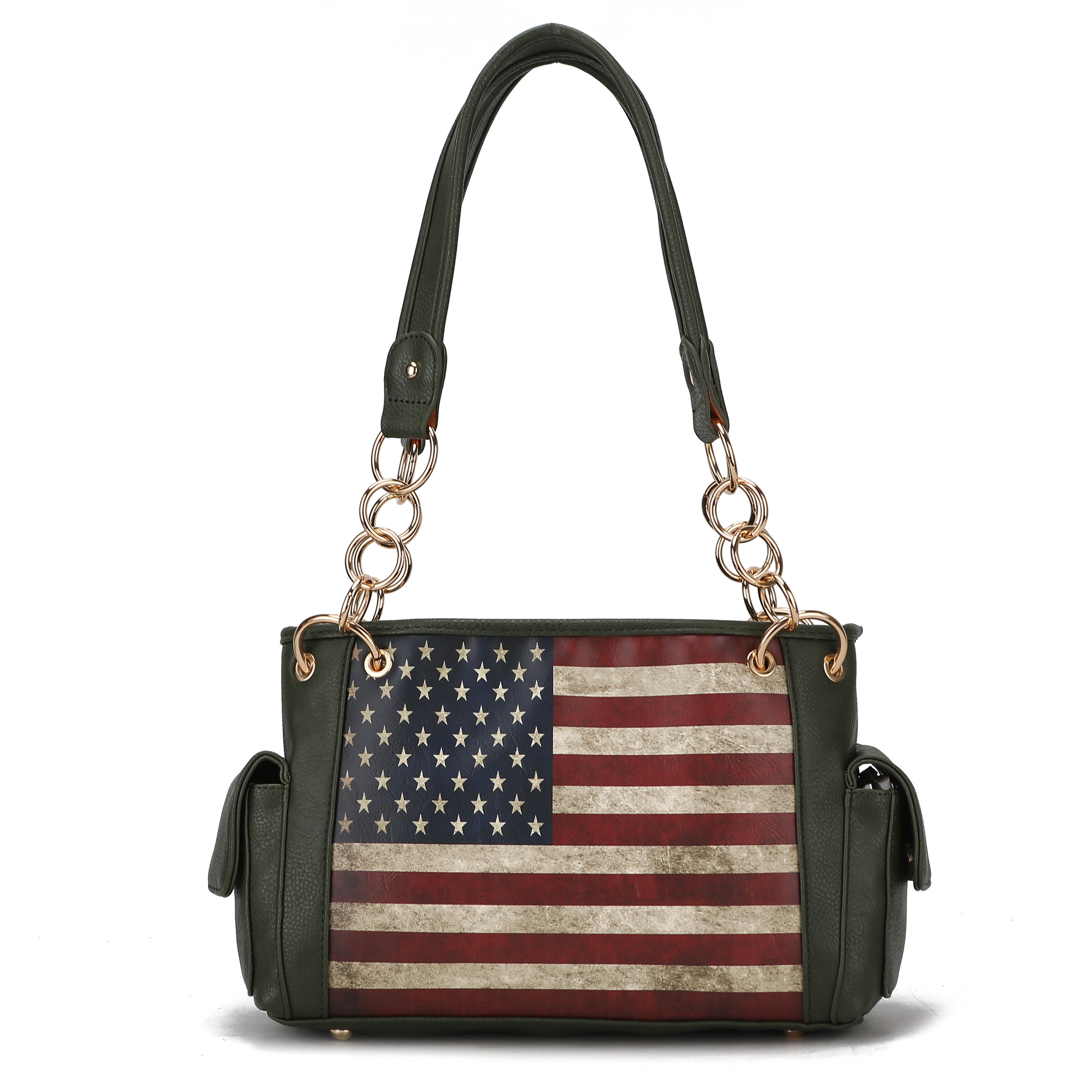 MKF Collection by Mia K. Alaina Printed Flag Shoulder Bag for Women, Vegan Leather American Flag Handbag Purse by MKF Collection by Mia K.