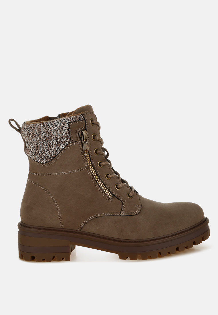 Knitted Collar Zip-Up Hiker Boots by RAG