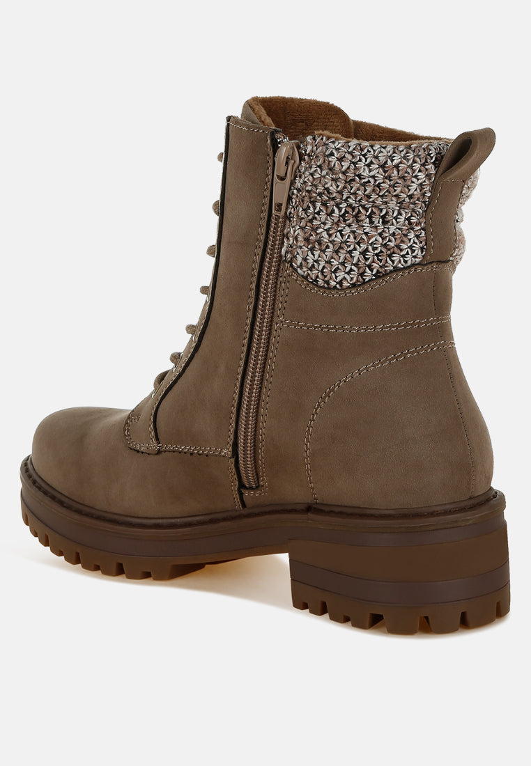Knitted Collar Zip-Up Hiker Boots by RAG
