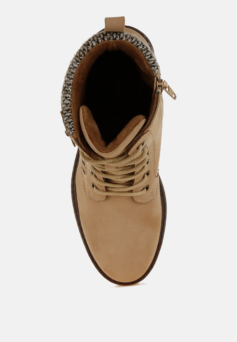 Knitted Collar Zip-Up Hiker Boots by RAG