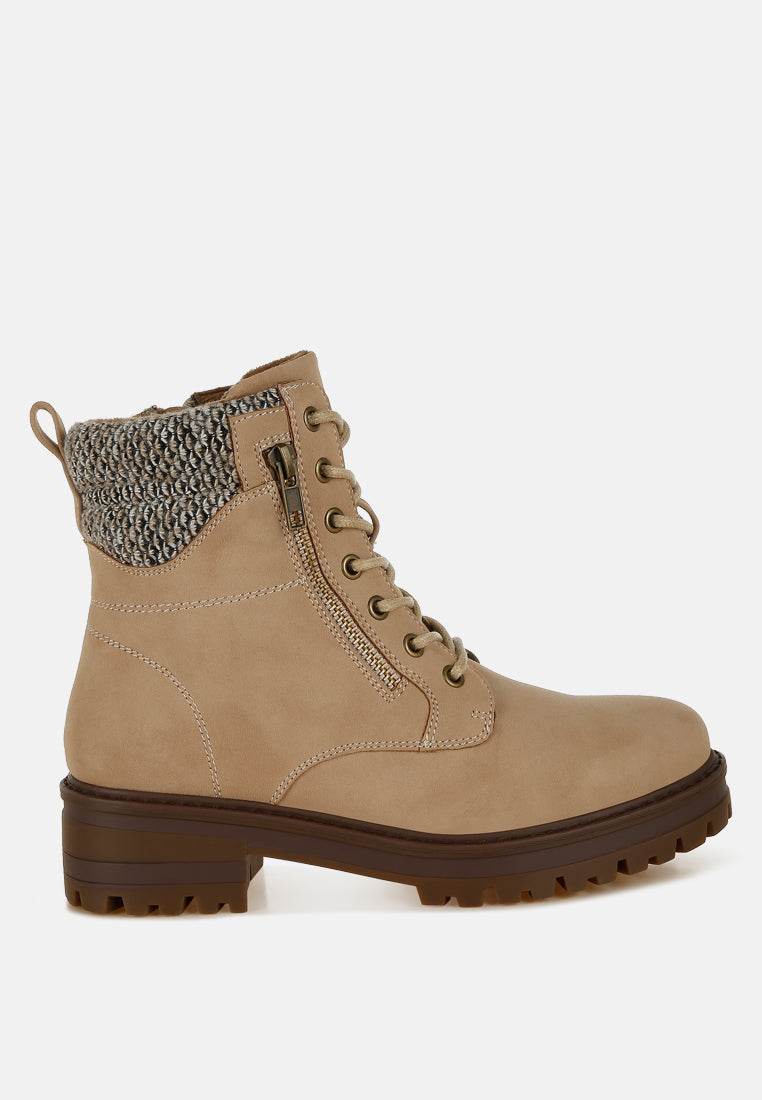 Knitted Collar Zip-Up Hiker Boots by RAG