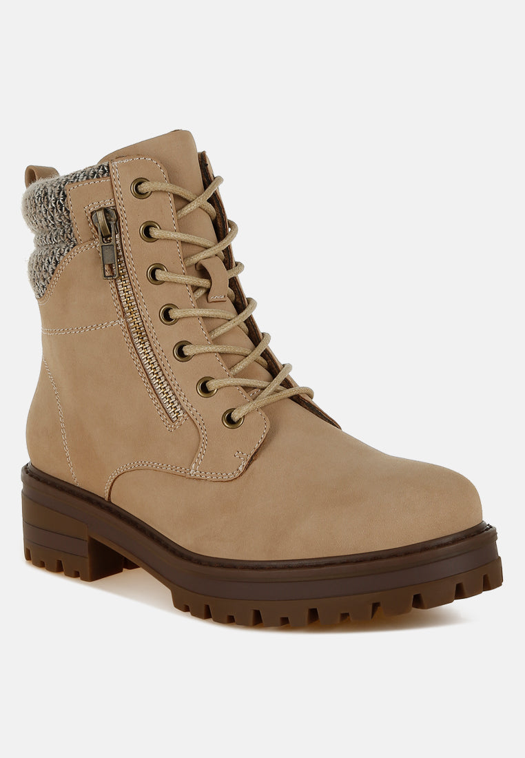 Knitted Collar Zip-Up Hiker Boots by RAG