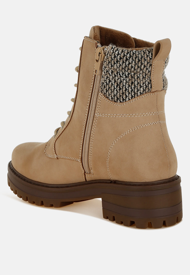 Knitted Collar Zip-Up Hiker Boots by RAG