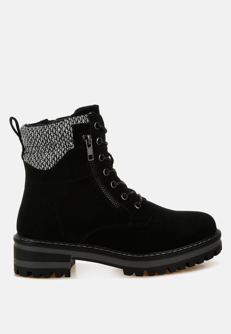 Knitted Collar Zip-Up Hiker Boots by RAG