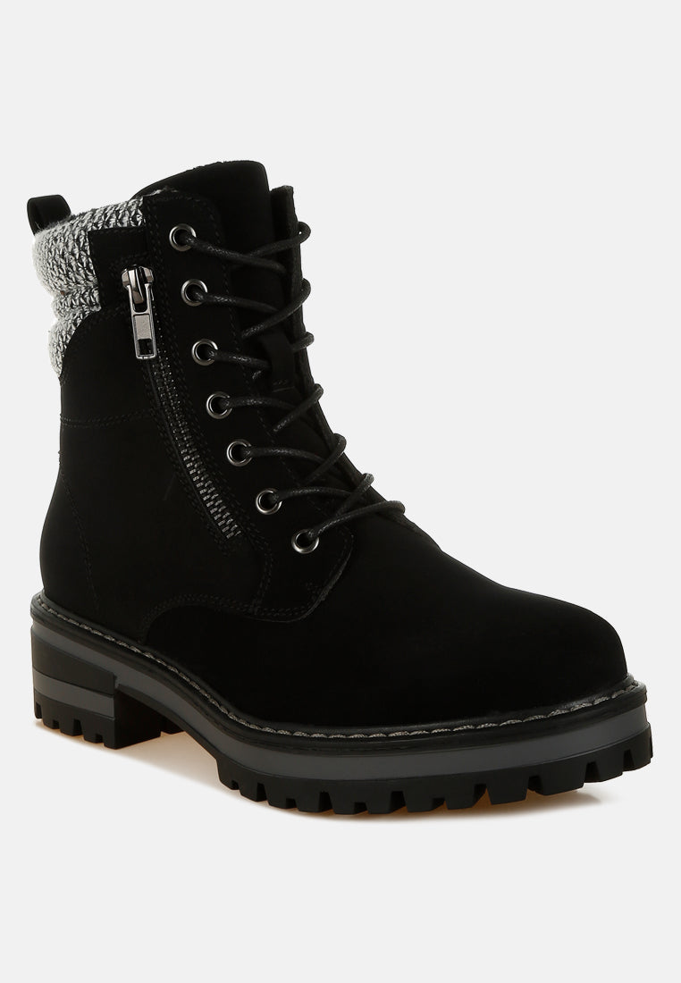Knitted Collar Zip-Up Hiker Boots by RAG