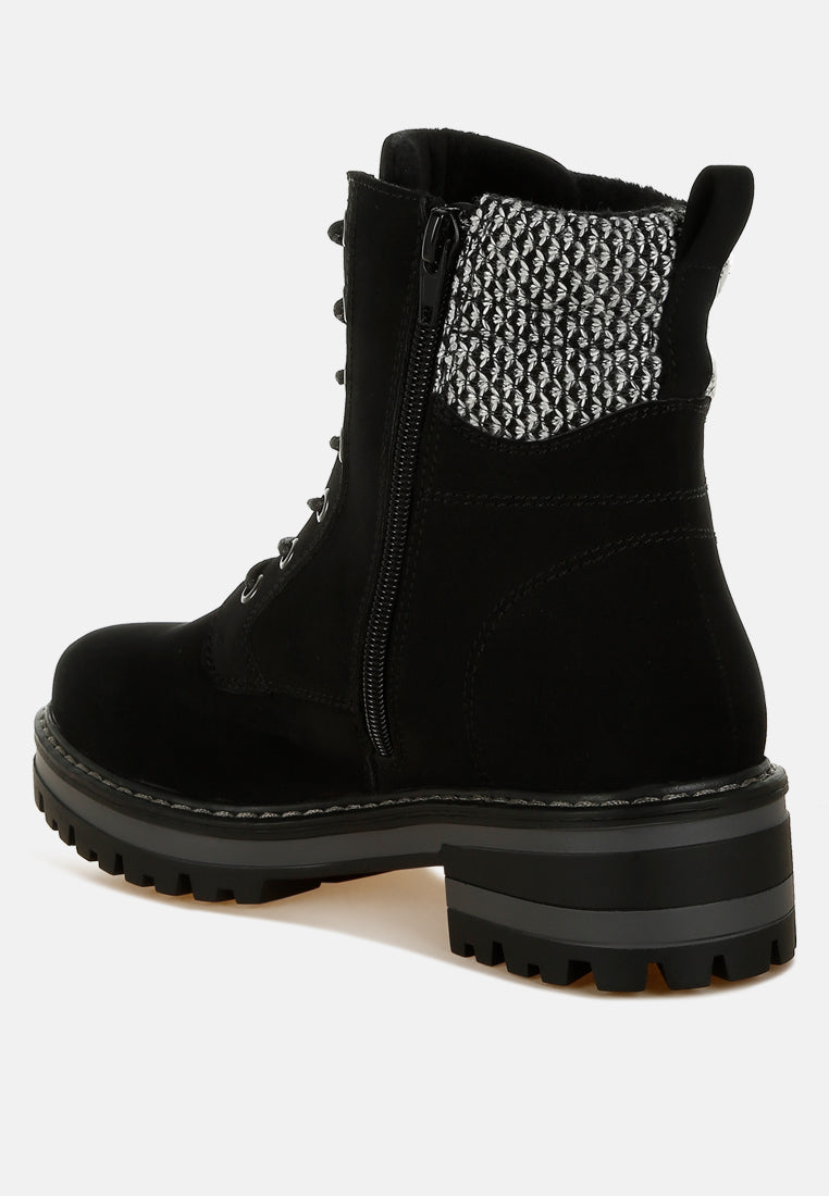 Knitted Collar Zip-Up Hiker Boots by RAG