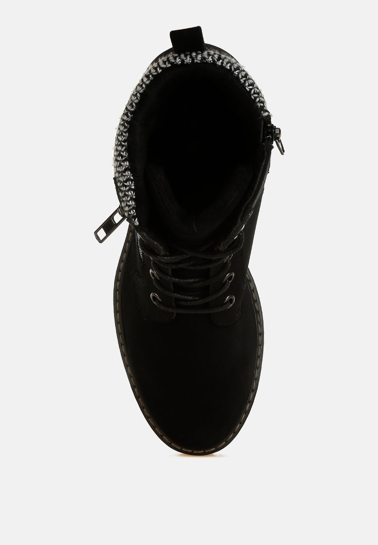 Knitted Collar Zip-Up Hiker Boots by RAG