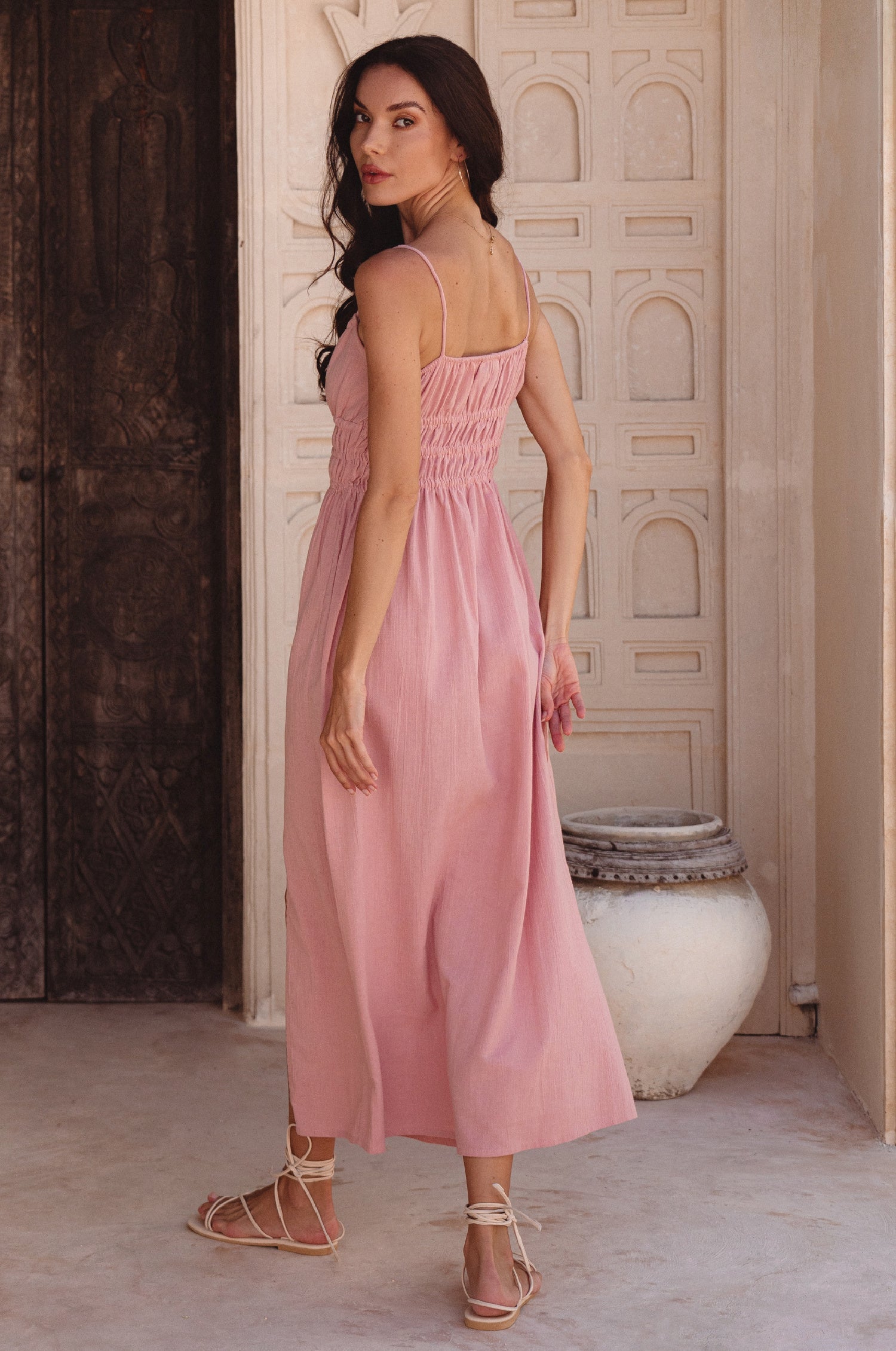 Eleanore Handcrafted Linen Midi Summer Dress by Bali Lane