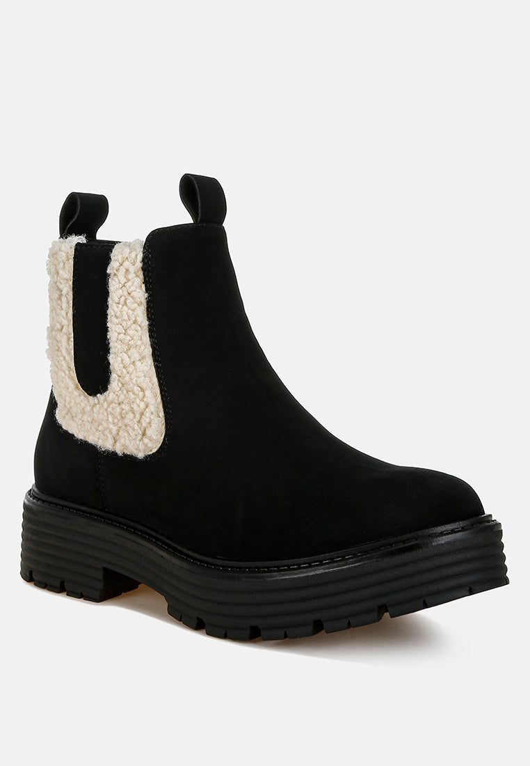 Faux Fur Detail Chunky Ankle Boots by RAG
