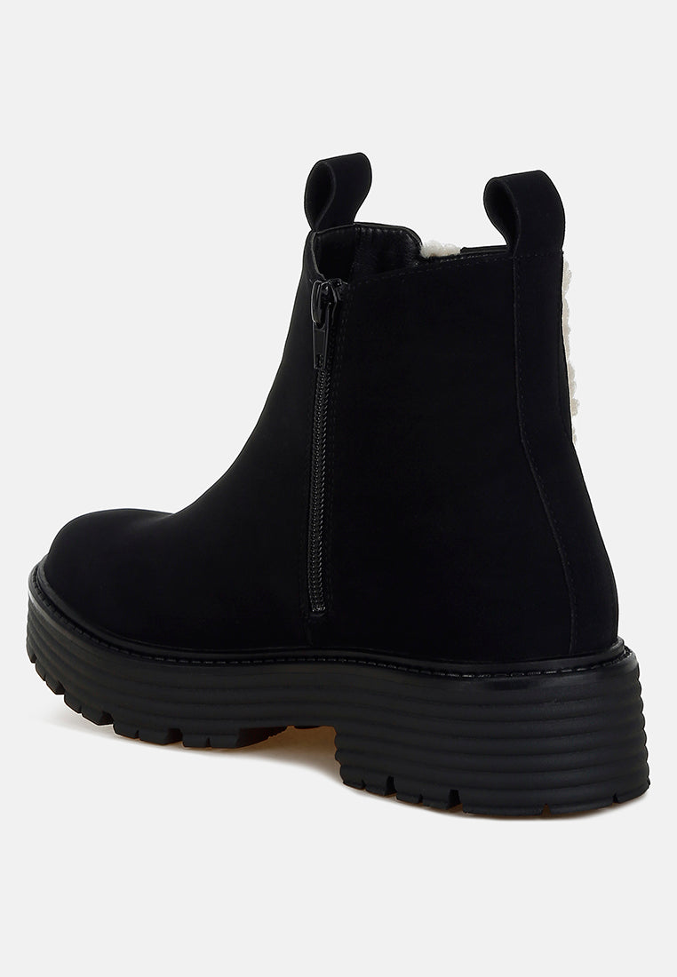 Faux Fur Detail Chunky Ankle Boots by RAG