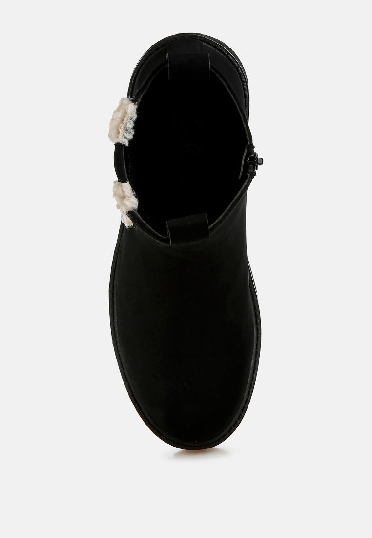 Faux Fur Detail Chunky Ankle Boots by RAG