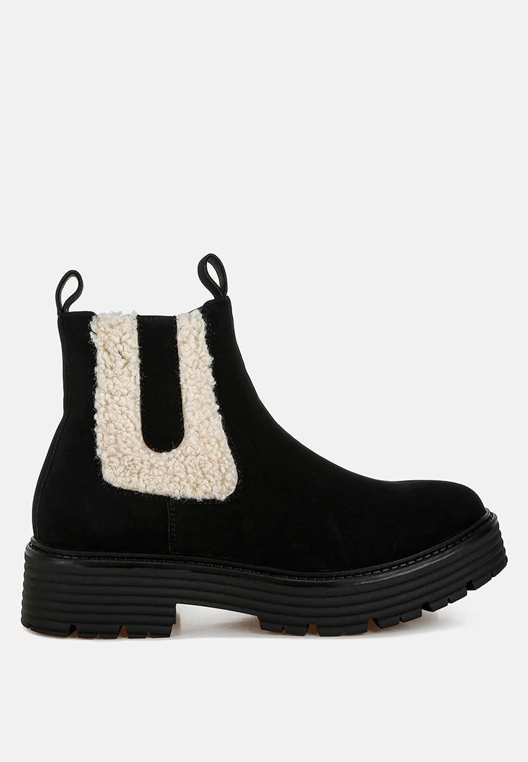 Faux Fur Detail Chunky Ankle Boots by RAG