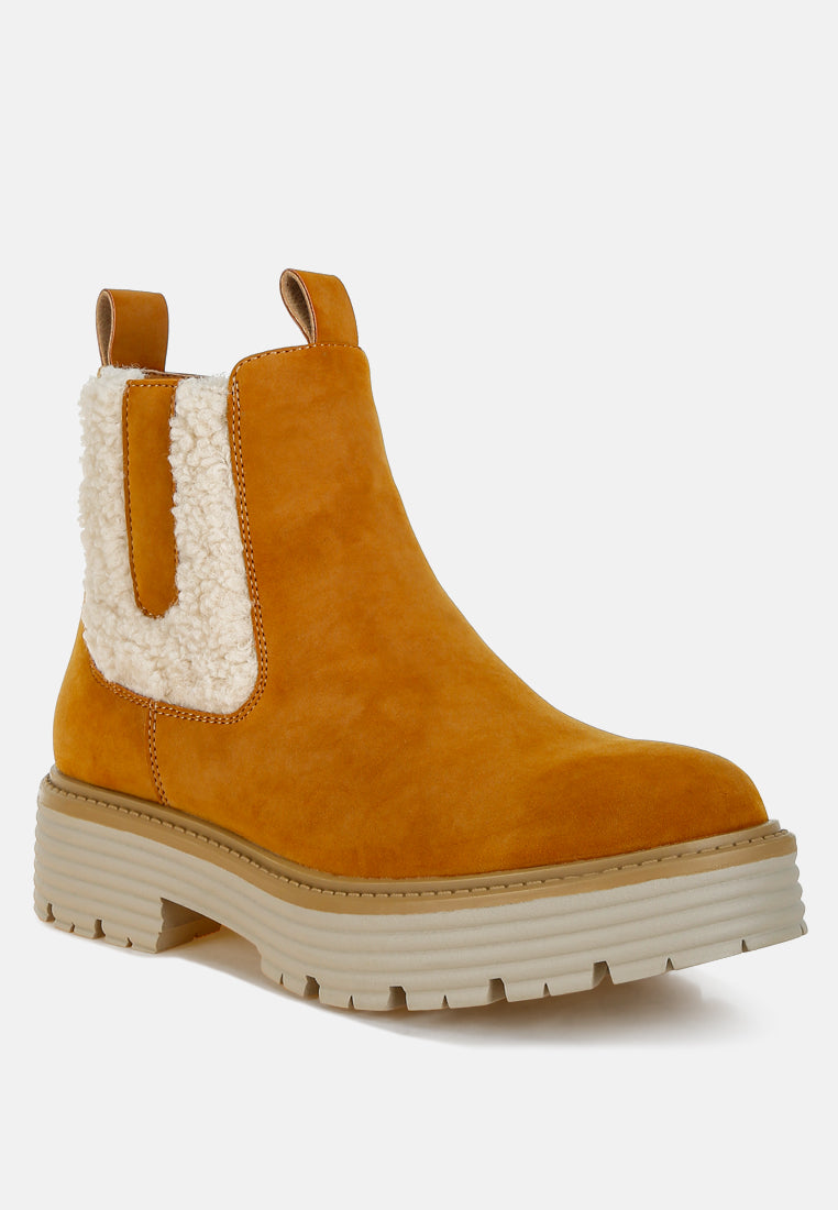 Faux Fur Detail Chunky Ankle Boots by RAG