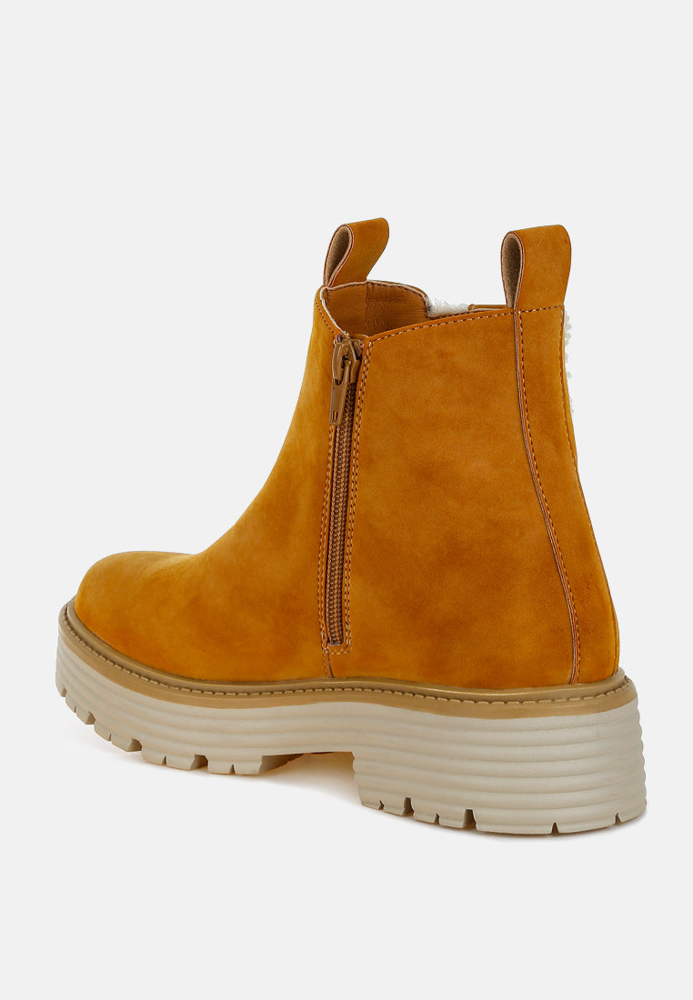 Faux Fur Detail Chunky Ankle Boots by RAG