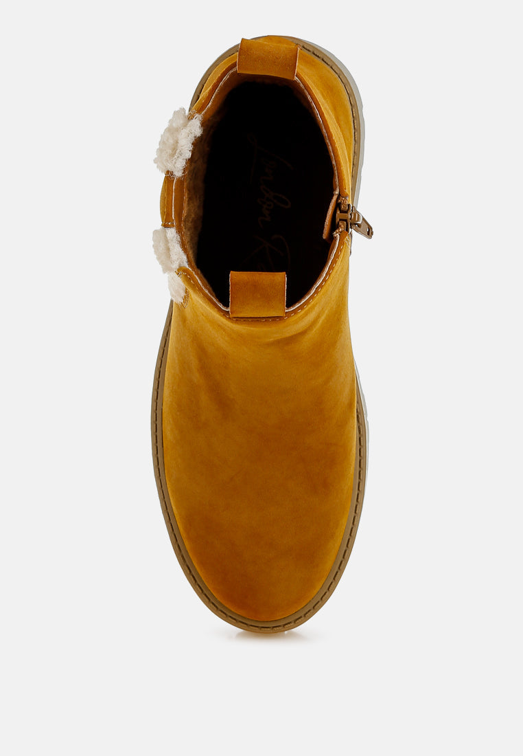 Faux Fur Detail Chunky Ankle Boots by RAG