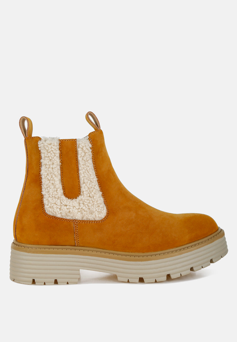 Faux Fur Detail Chunky Ankle Boots by RAG
