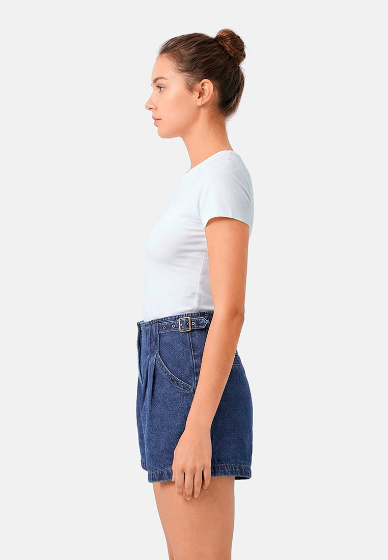 Pleated Denim Shorts