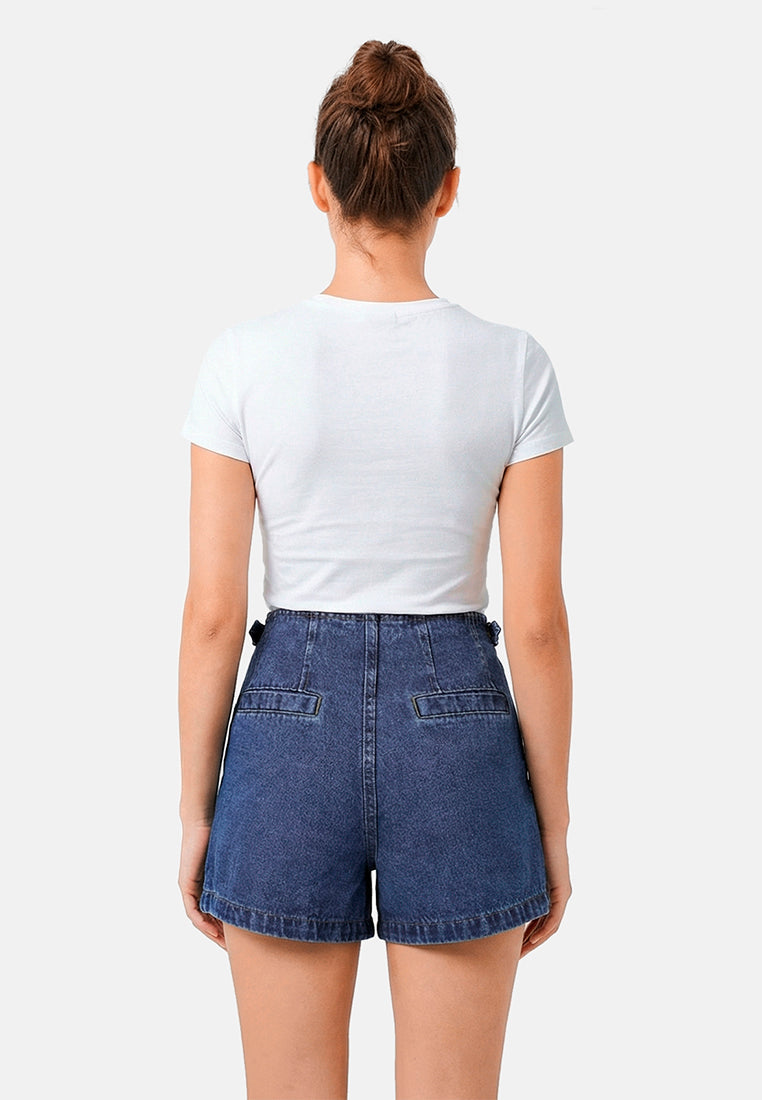 Pleated Denim Shorts