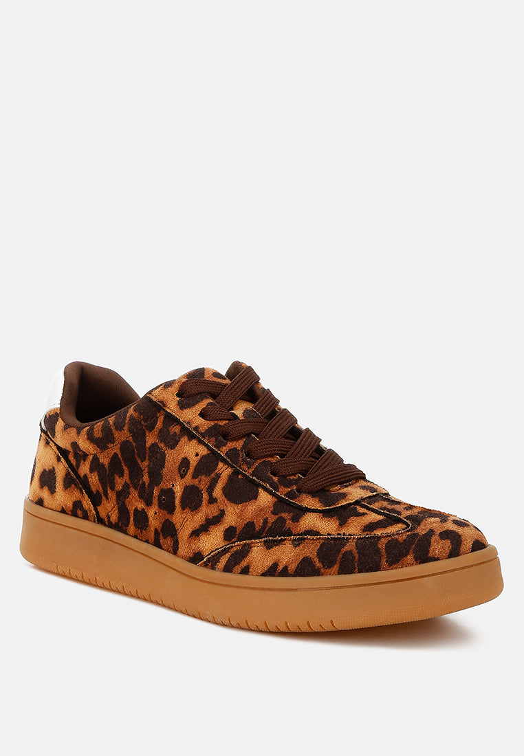 Leopard Chunky Sneakers by London Rag – chunky lace-up sneakers with a bold leopard print exterior and cushioned insole, side profile view