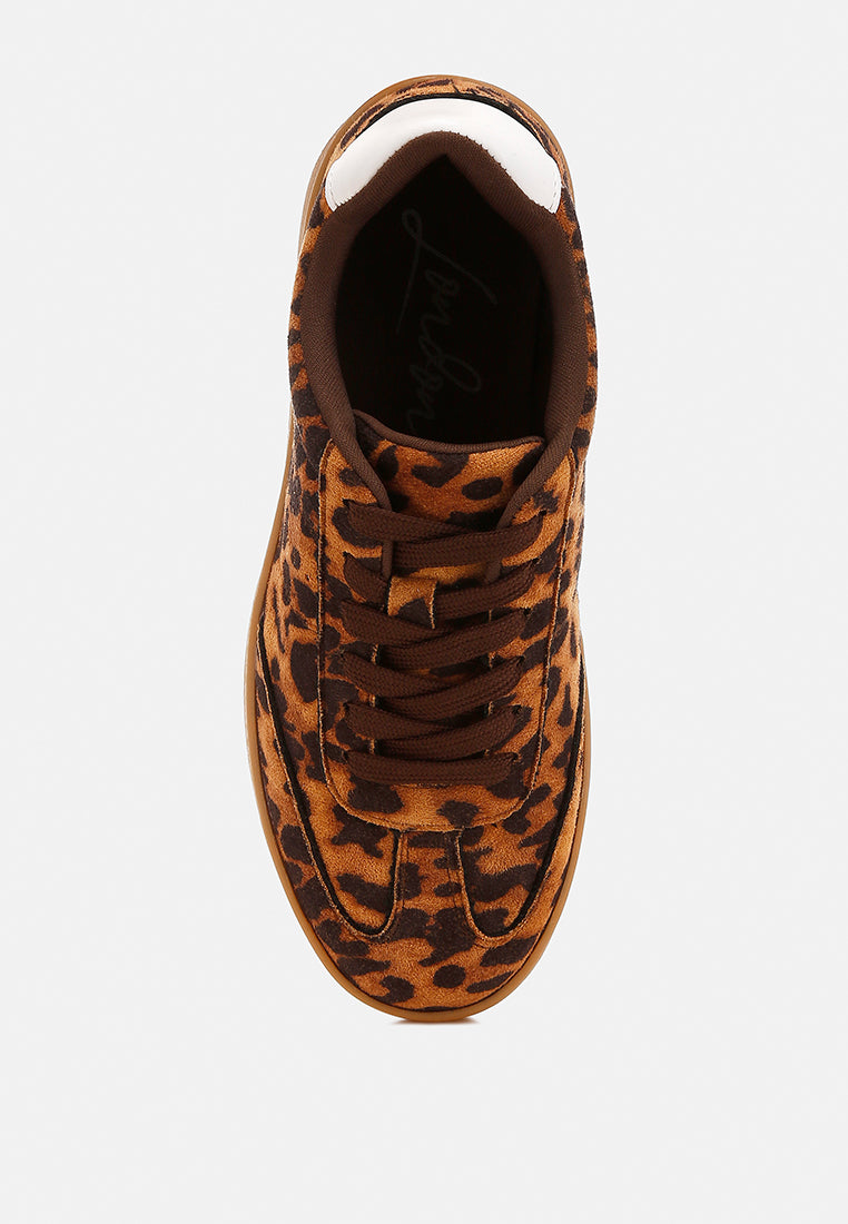 Leopard Chunky Sneakers by London Rag – chunky lace-up sneakers with a bold leopard print exterior and cushioned insole, back view