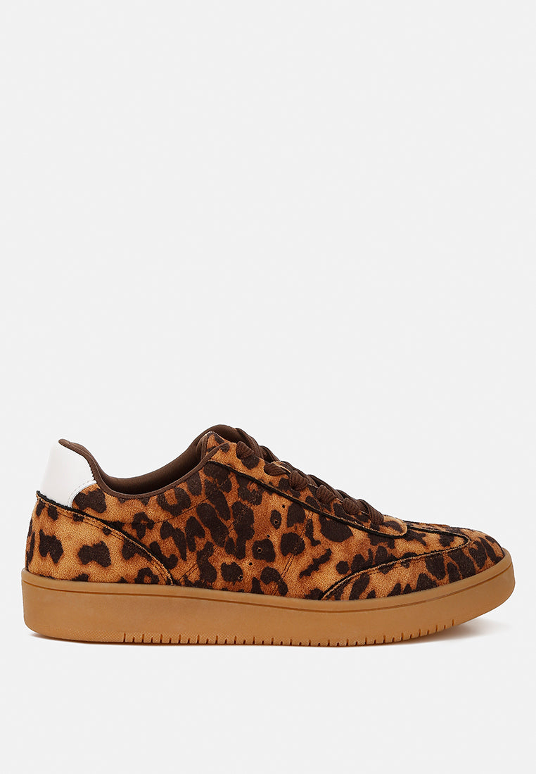 Leopard Chunky Sneakers by London Rag – chunky lace-up sneakers with a bold leopard print exterior and cushioned insole, front view