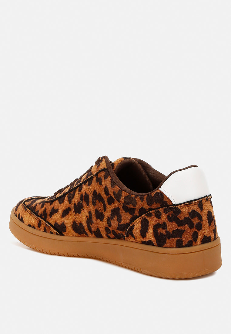 Leopard Chunky Sneakers by London Rag – chunky lace-up sneakers with a bold leopard print exterior and cushioned insole, angled view
