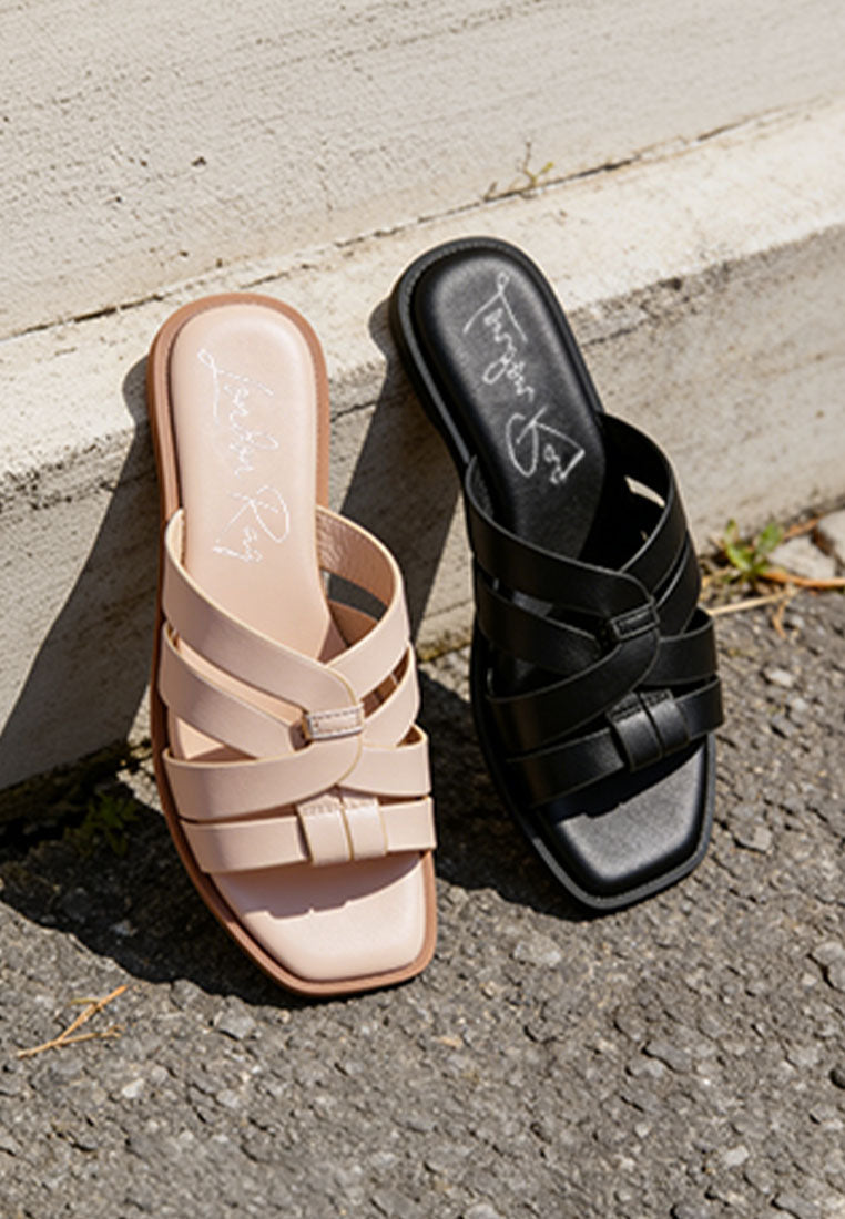 Sebal Strappy Faux Leather Slip Ons