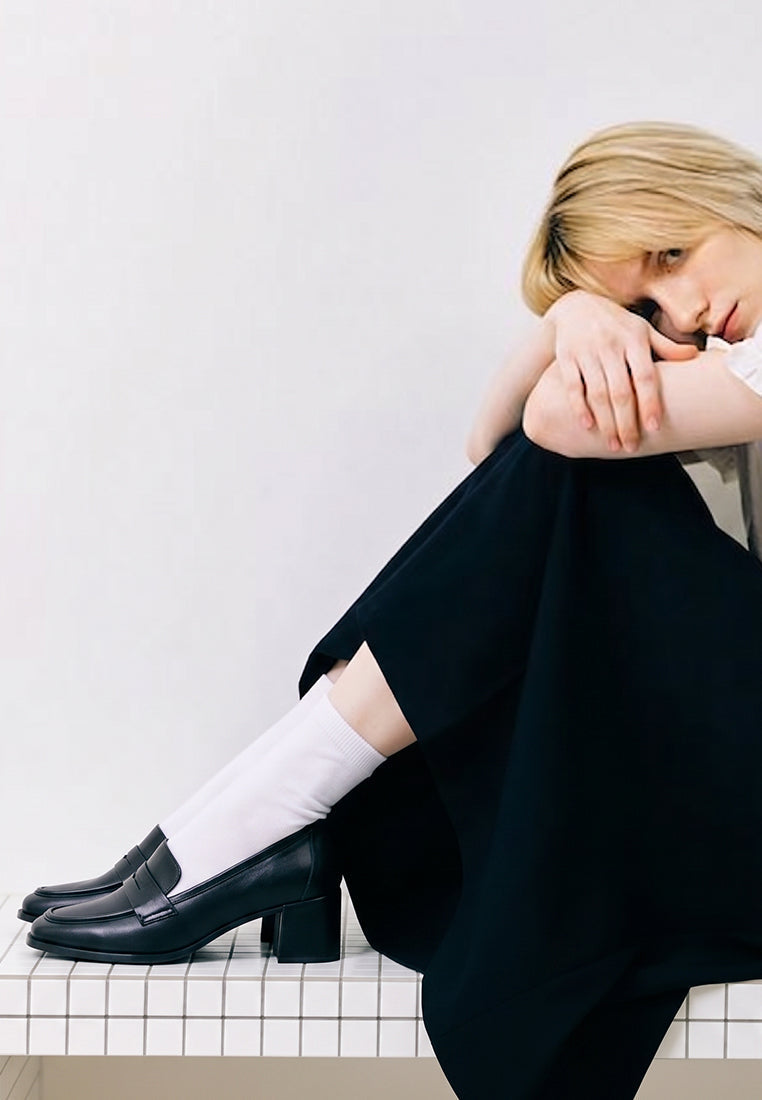 Sutapa Penny Strap Flared Block Heel Loafers