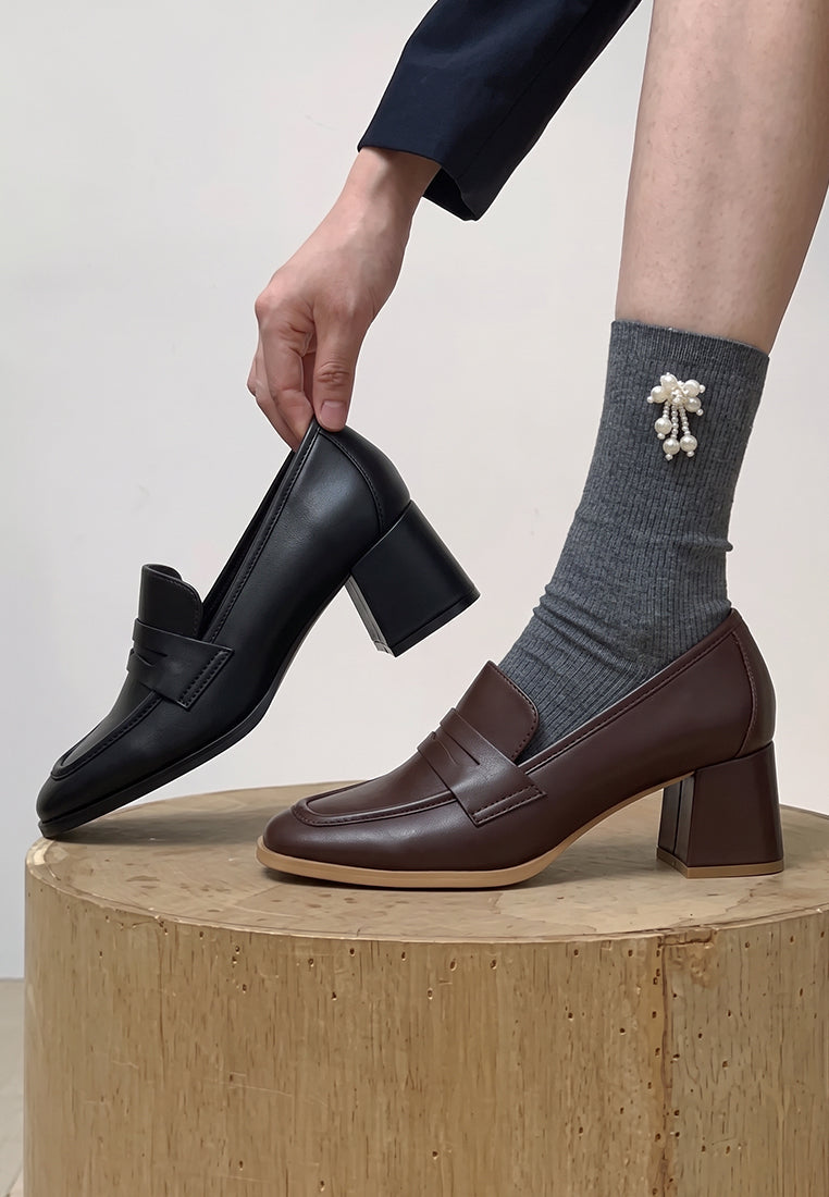Sutapa Penny Strap Flared Block Heel Loafers