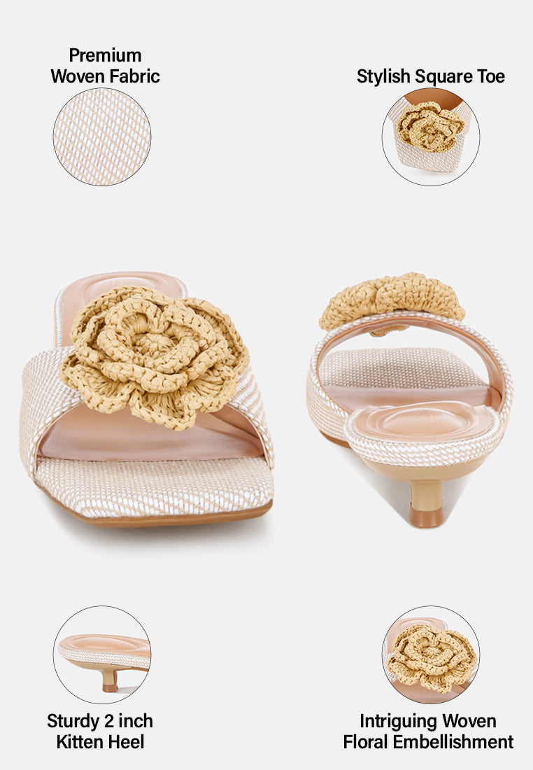 Sobhina Woven Floral Accent Kitten Heels