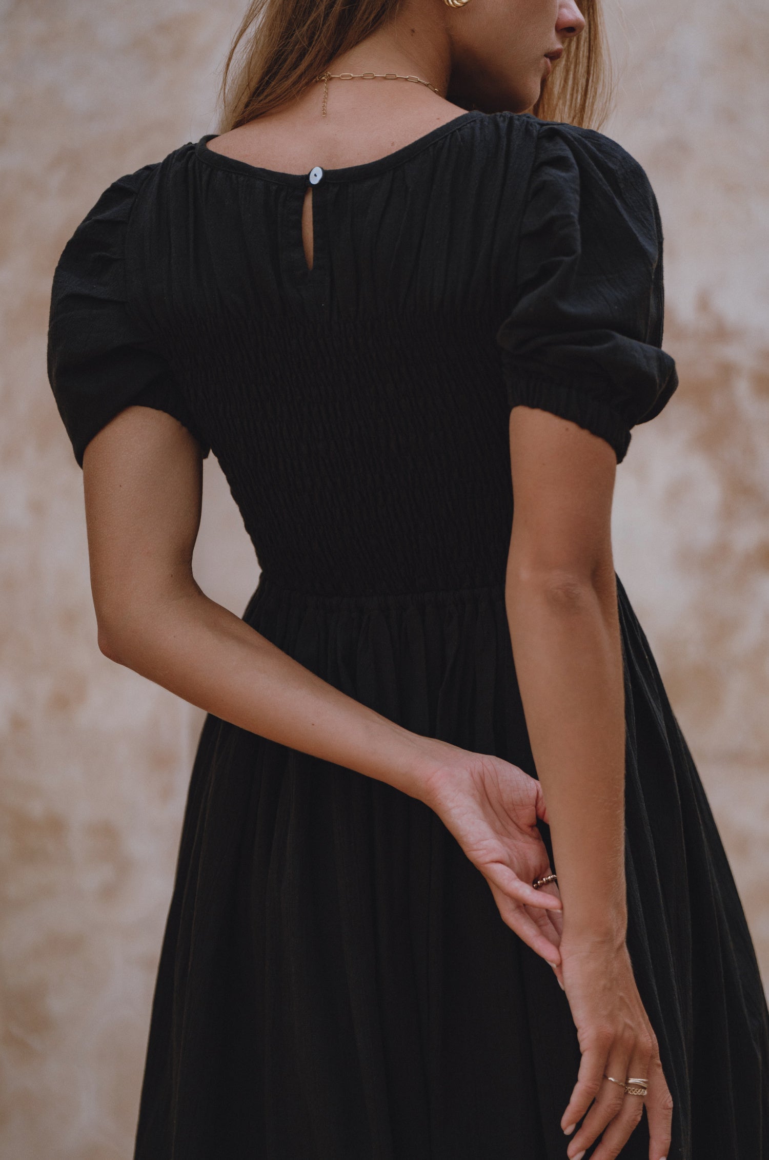 Sophie Smocked Linen Midi Dress by Bali Lane