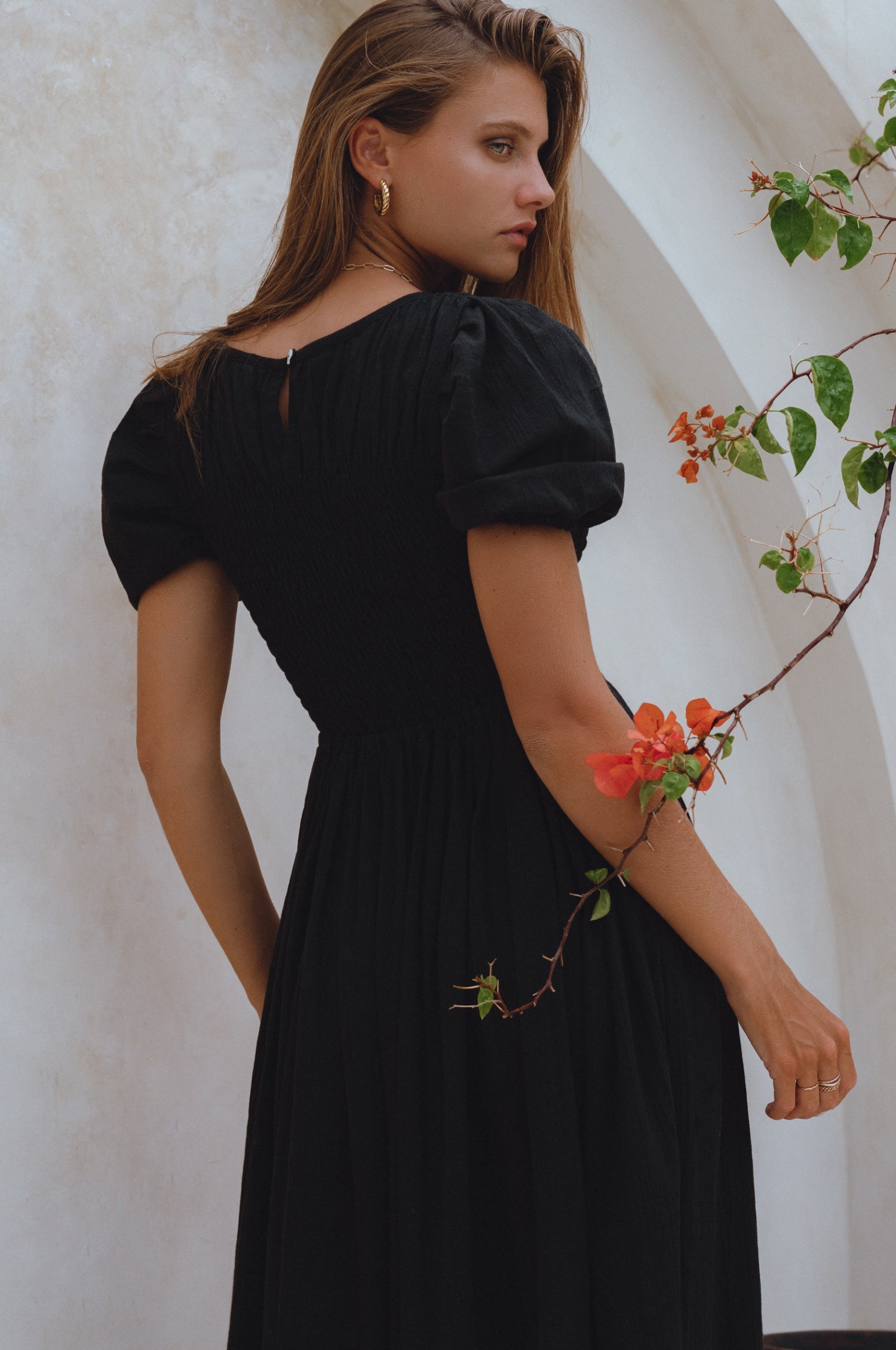 Sophie Smocked Linen Midi Dress by Bali Lane