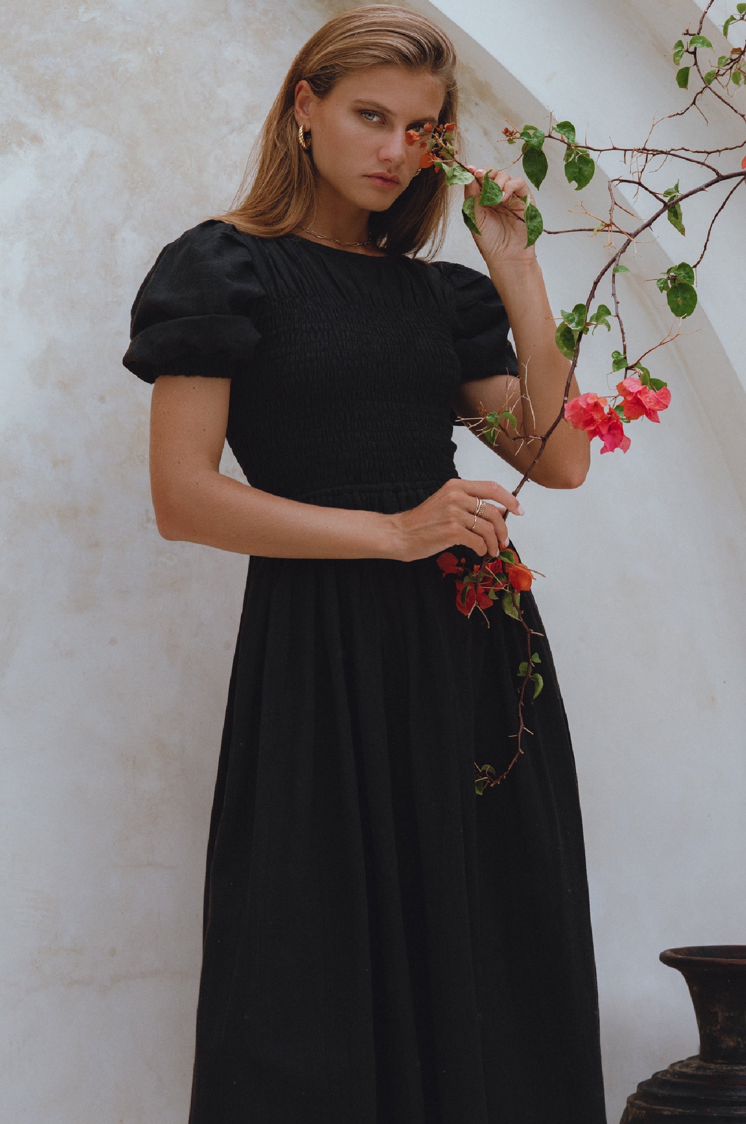 Sophie Smocked Linen Midi Dress by Bali Lane