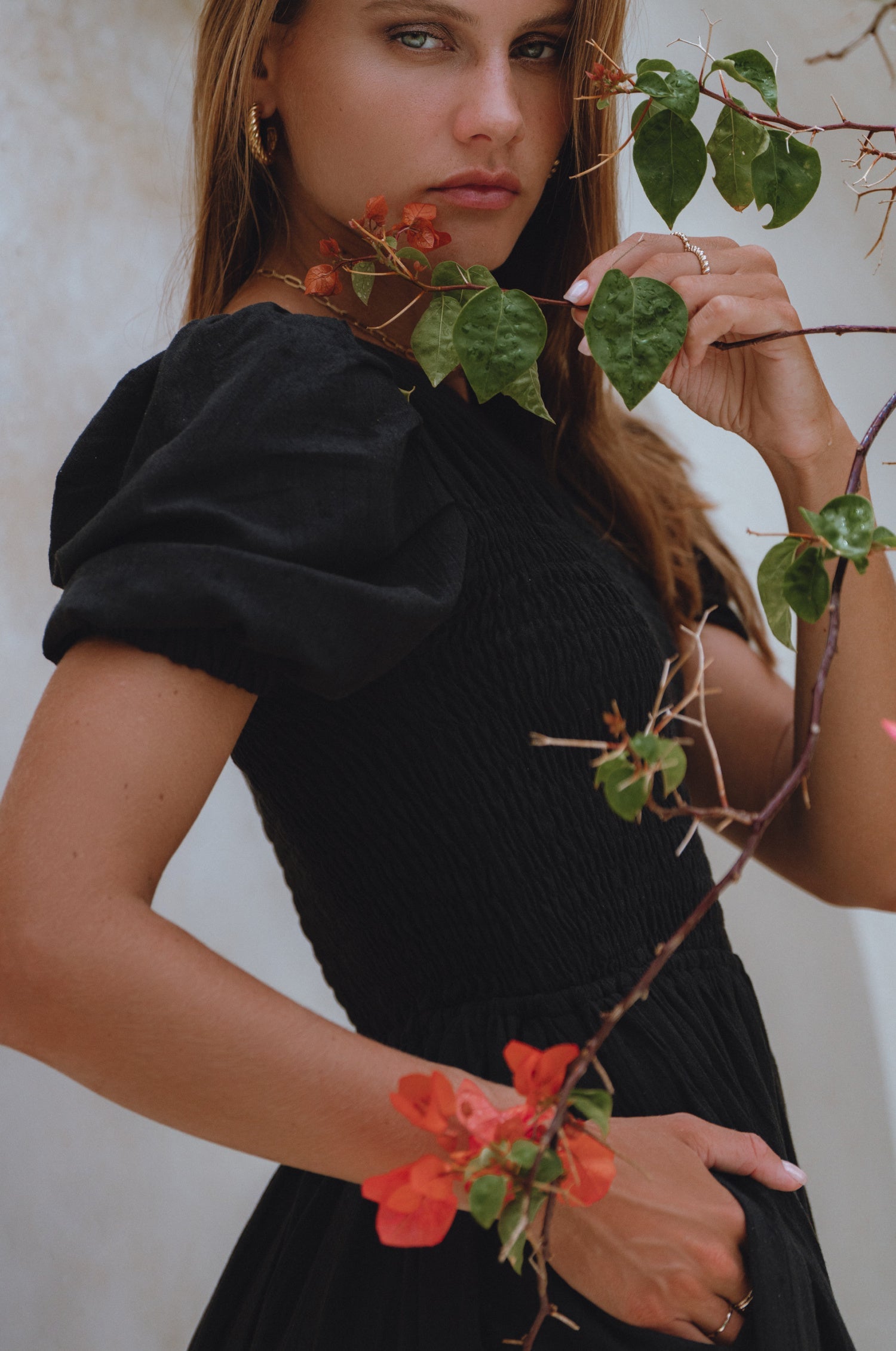 Sophie Smocked Linen Midi Dress by Bali Lane