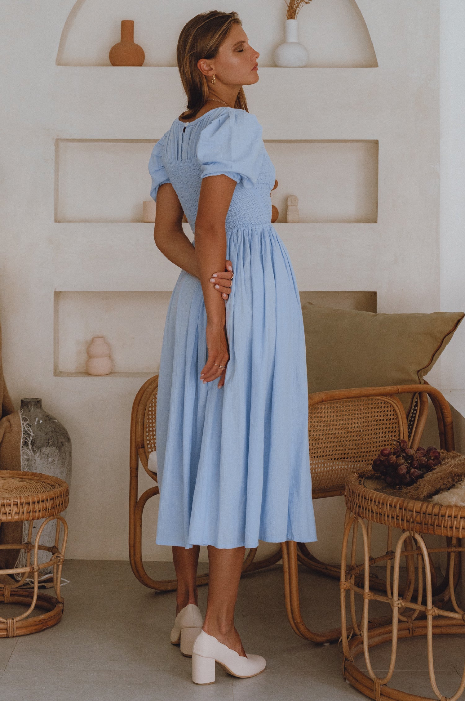Sophie Smocked Linen Midi Dress by Bali Lane