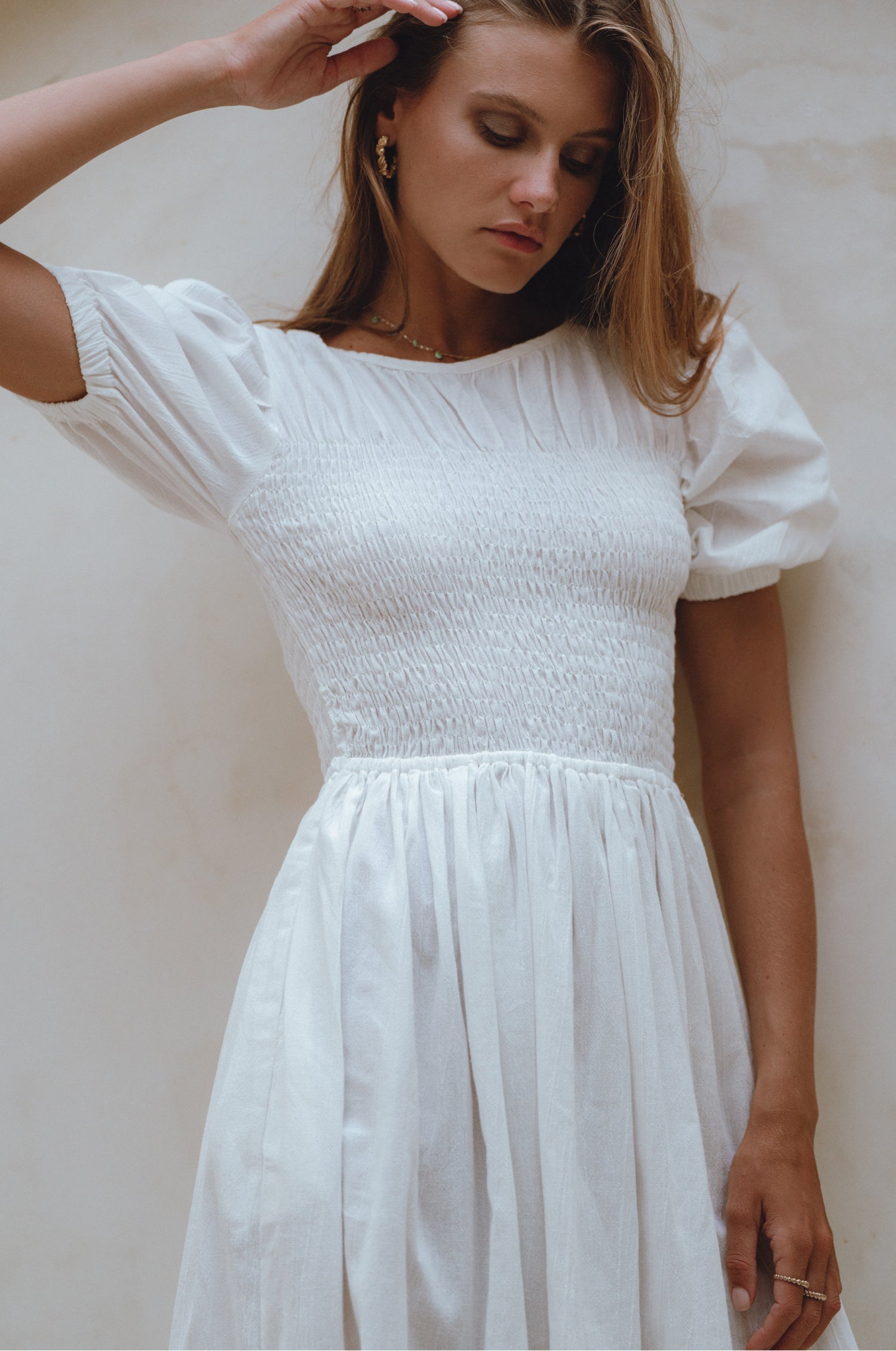 Sophie Smocked Linen Midi Dress by Bali Lane