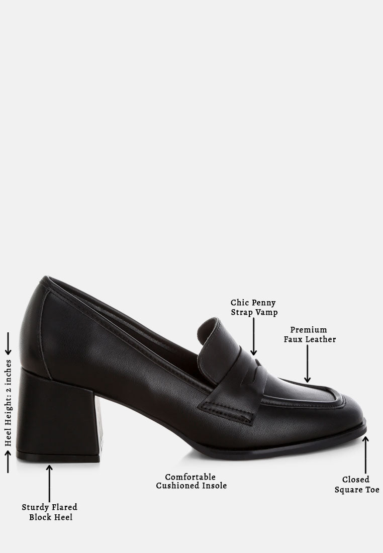 Sutapa Penny Strap Flared Block Heel Loafers
