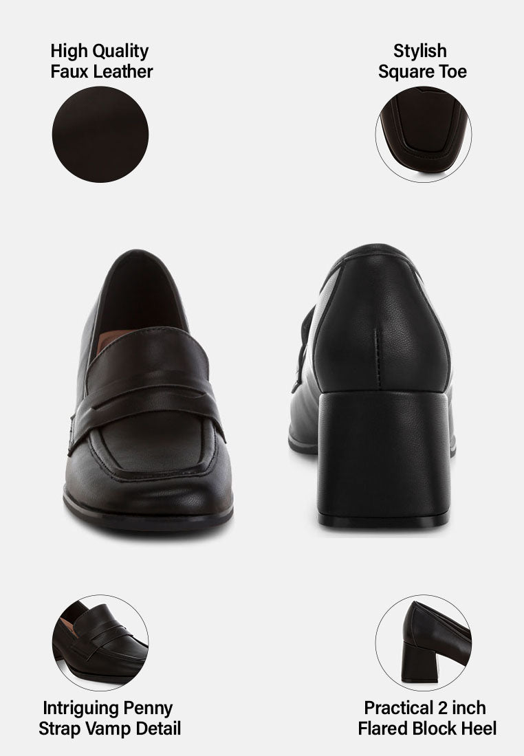 Sutapa Penny Strap Flared Block Heel Loafers