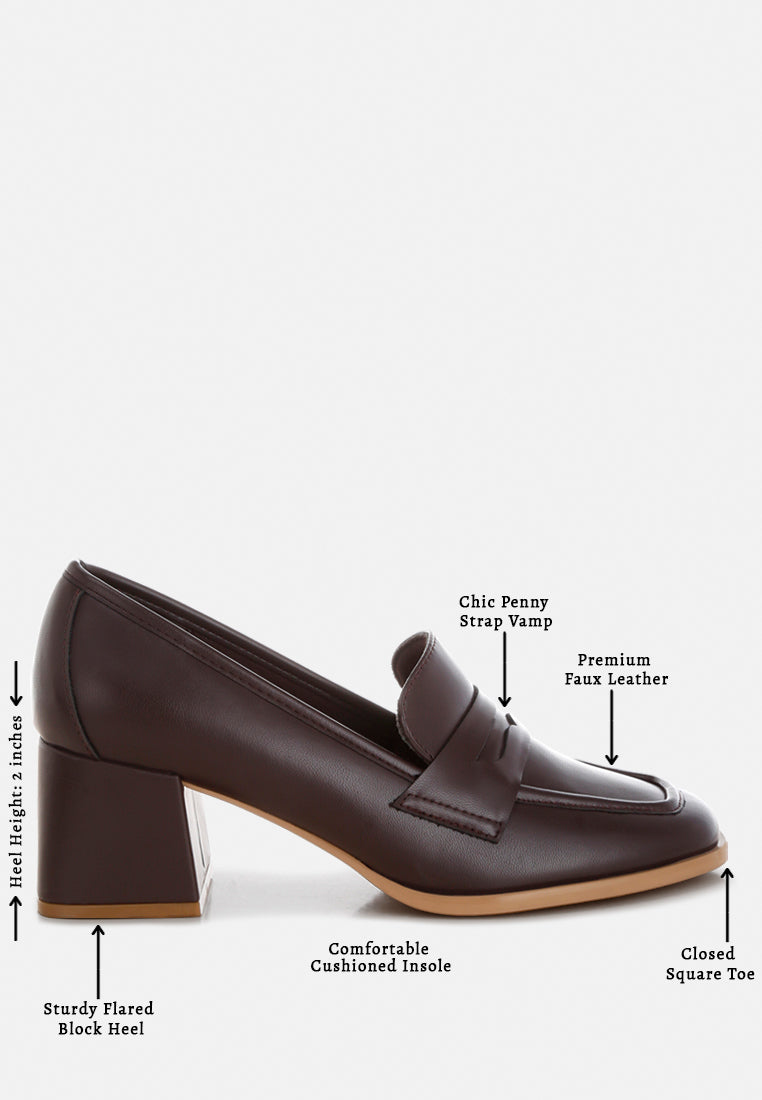 Sutapa Penny Strap Flared Block Heel Loafers