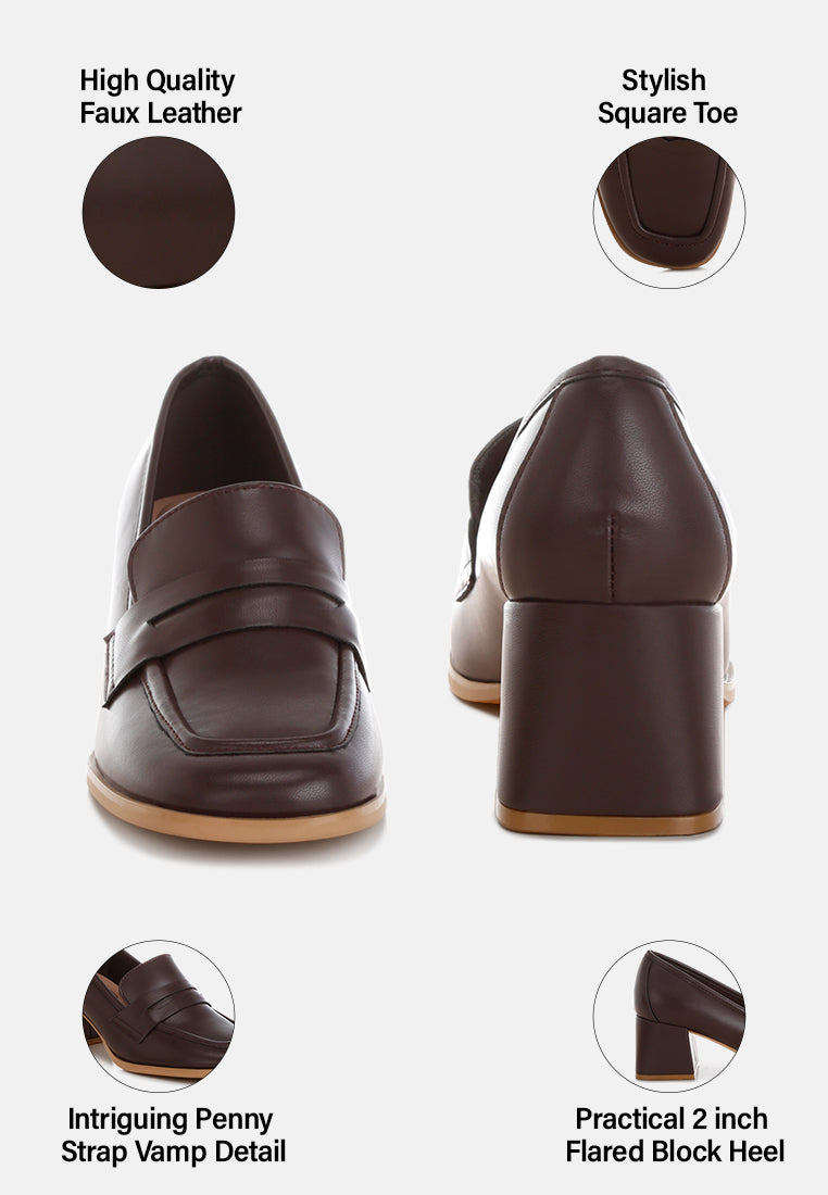 Sutapa Penny Strap Flared Block Heel Loafers