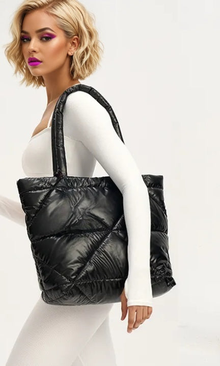 Quilted Nylon Puffer Tote Bag