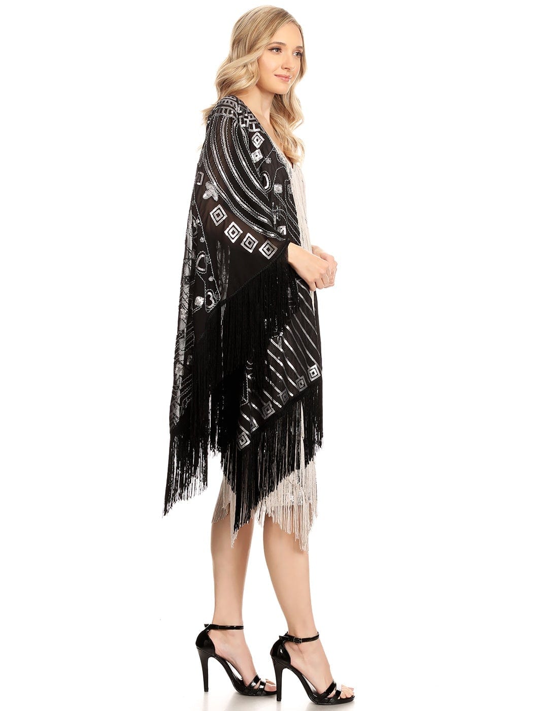 Anna-Kaci Womens Oversize Hand Beaded Fringed Sequin Evening Shawl Wrap by Anna-Kaci