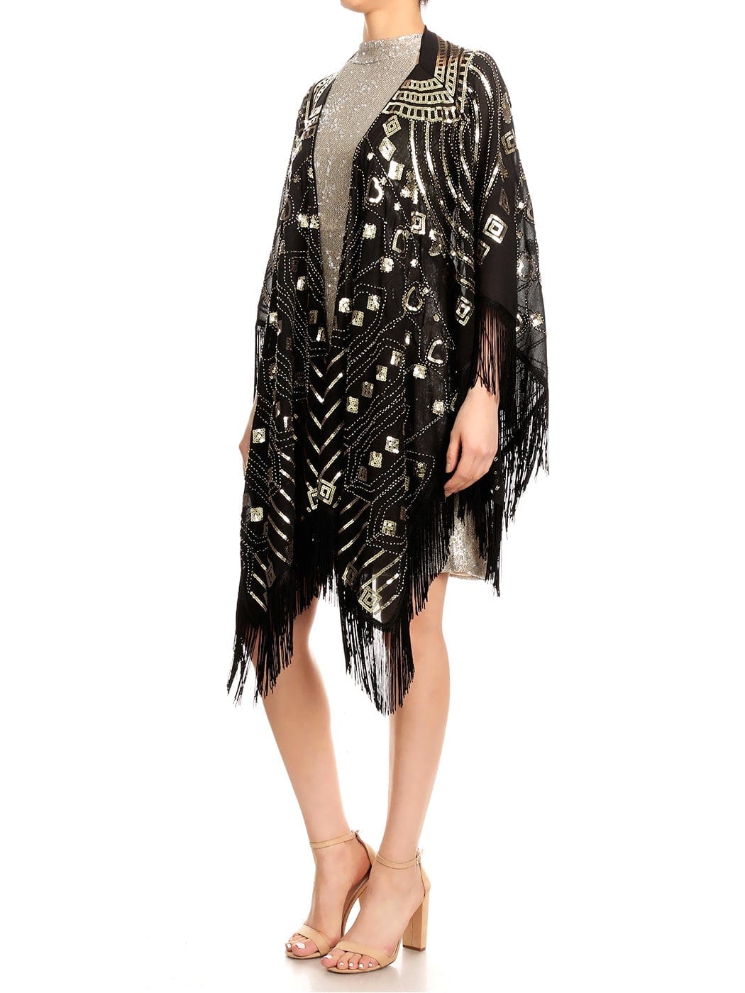 Anna-Kaci Womens Oversize Hand Beaded Fringed Sequin Evening Shawl Wrap by Anna-Kaci