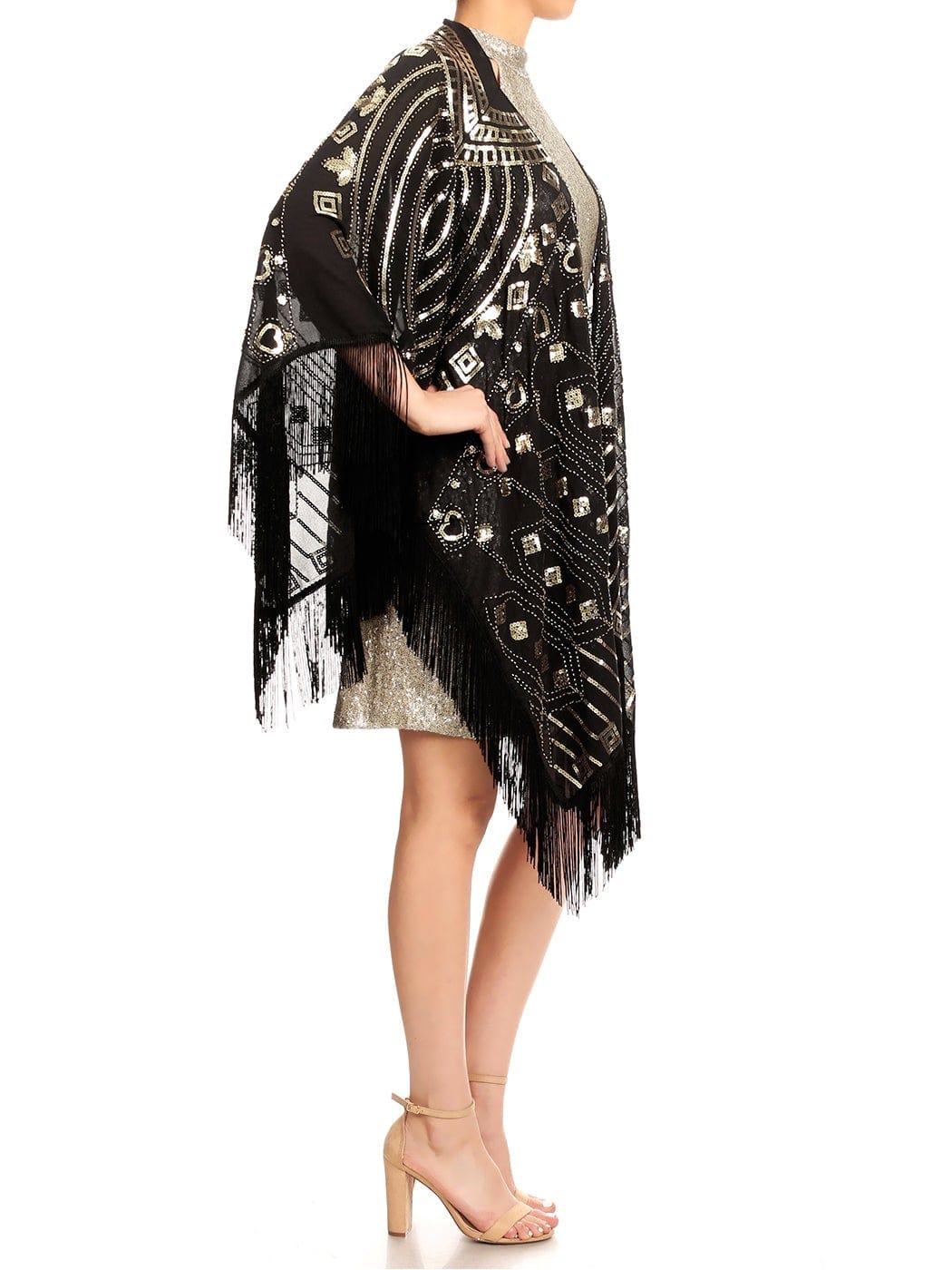 Anna-Kaci Womens Oversize Hand Beaded Fringed Sequin Evening Shawl Wrap by Anna-Kaci