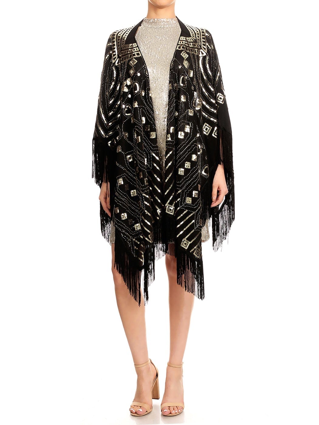 Anna-Kaci Womens Oversize Hand Beaded Fringed Sequin Evening Shawl Wrap by Anna-Kaci