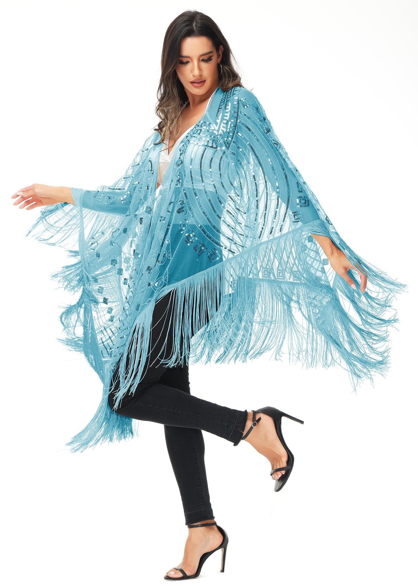 Anna-Kaci Womens Oversize Hand Beaded Fringed Sequin Evening Shawl Wrap by Anna-Kaci