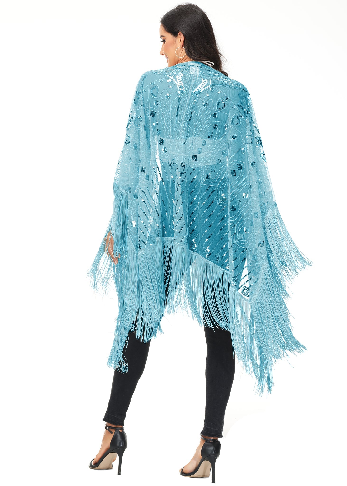 Anna-Kaci Womens Oversize Hand Beaded Fringed Sequin Evening Shawl Wrap by Anna-Kaci